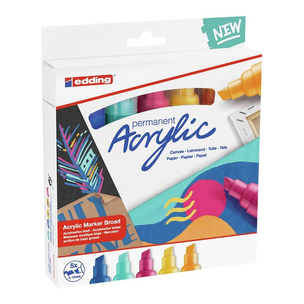 Set markere acrilice Edding 5000, culori pastel, 5 bucati/set Set markere acrilice Edding 5000, culori pastel, 5 bucati/set